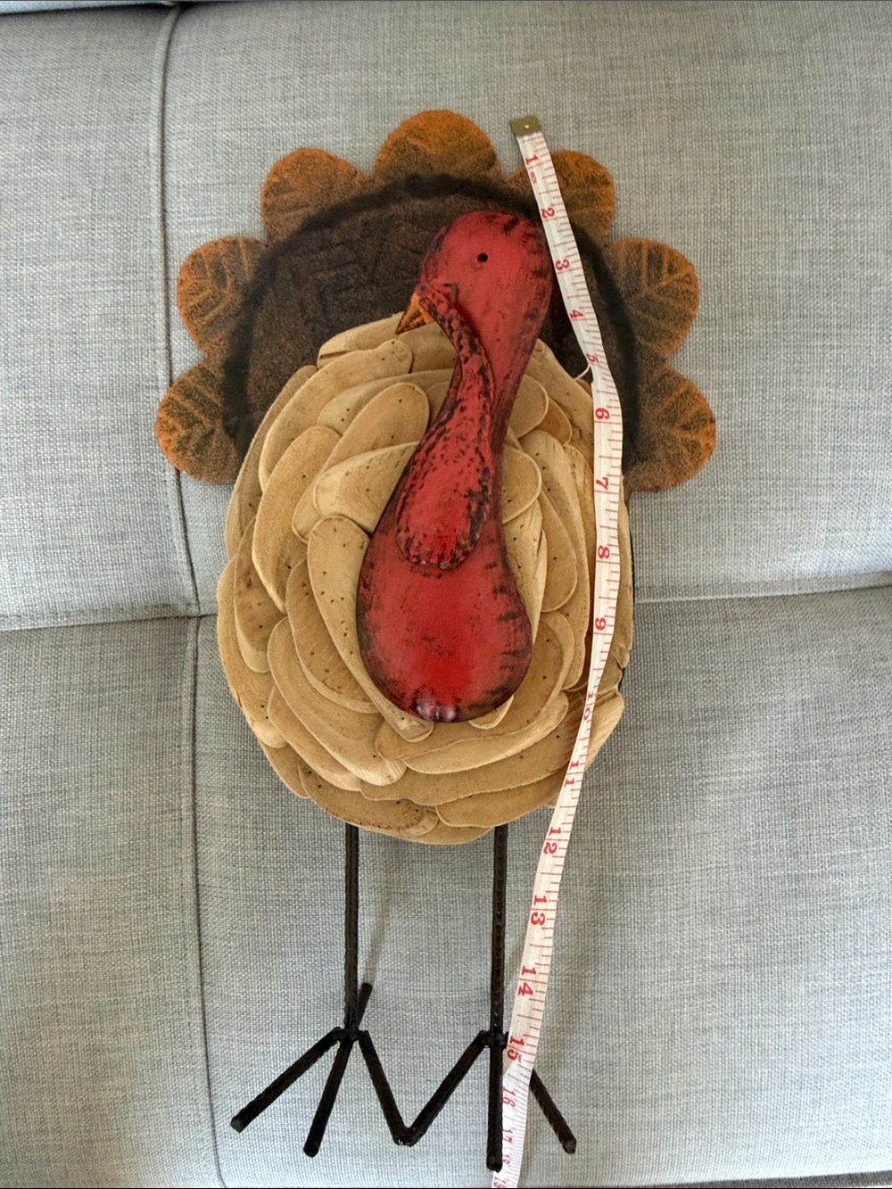 Handcrafted Holiday Turkey Décor - Red & Multicolor Feathers - Picture 3 of 4
